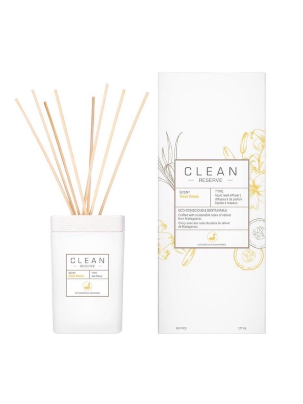 CLEAN Space Liquid Reed Diffuser - Fresh Linens - 6.0 fl oz / 177 ml